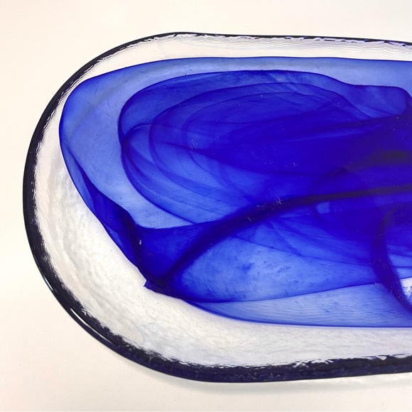 Glass Cobalt Blue Swirl Trinket Serving Tray Dish - Picture 5 of 15